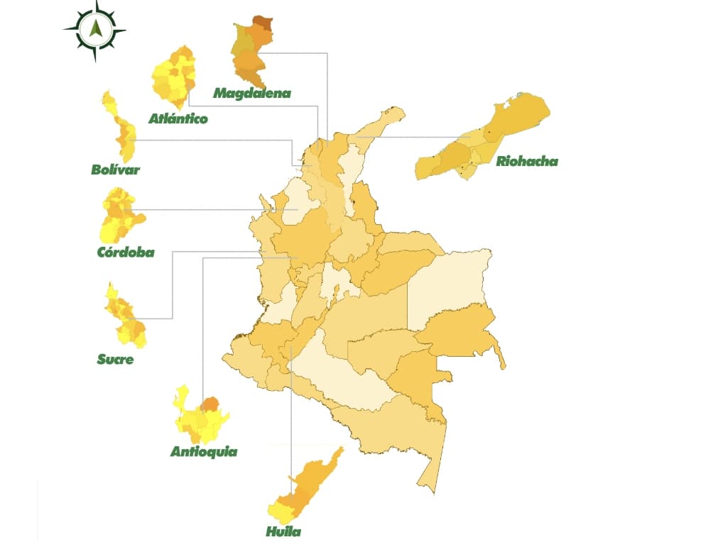 Map of ABIUDEA project coverage in Colombia