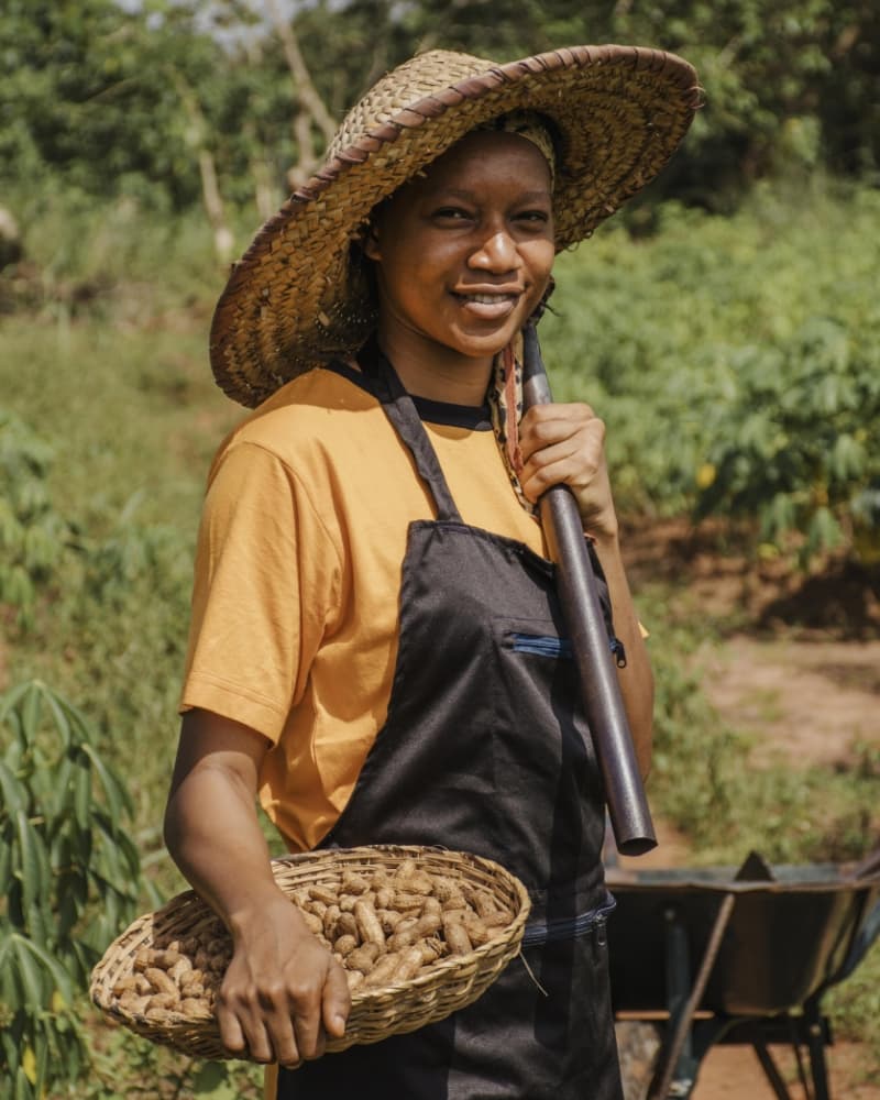 Woman field worker wearing a hat